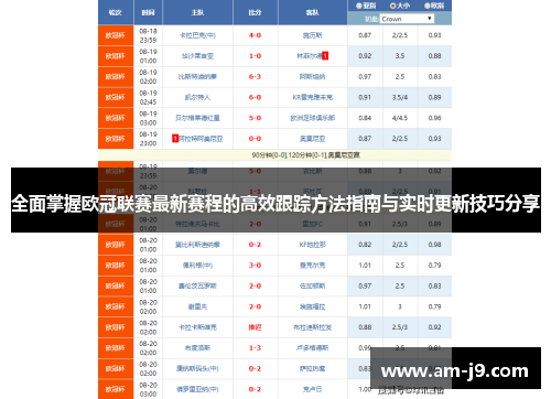 全面掌握欧冠联赛最新赛程的高效跟踪方法指南与实时更新技巧分享