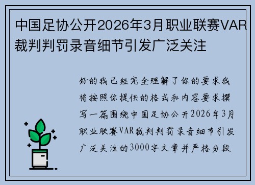 中国足协公开2026年3月职业联赛VAR裁判判罚录音细节引发广泛关注